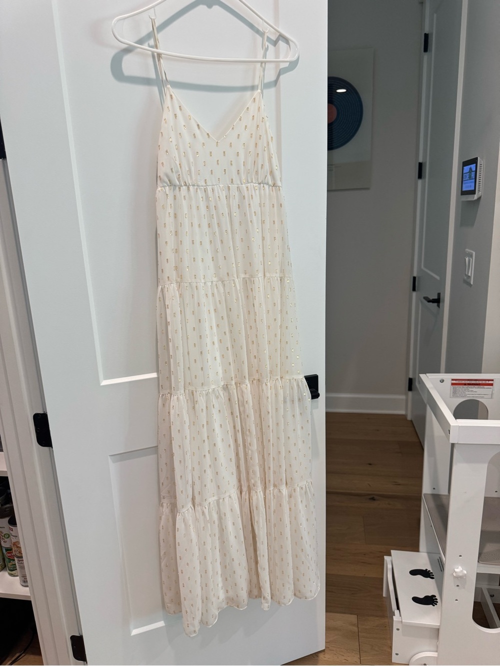 Express Cream Maxi Dress with Gold Dot Print